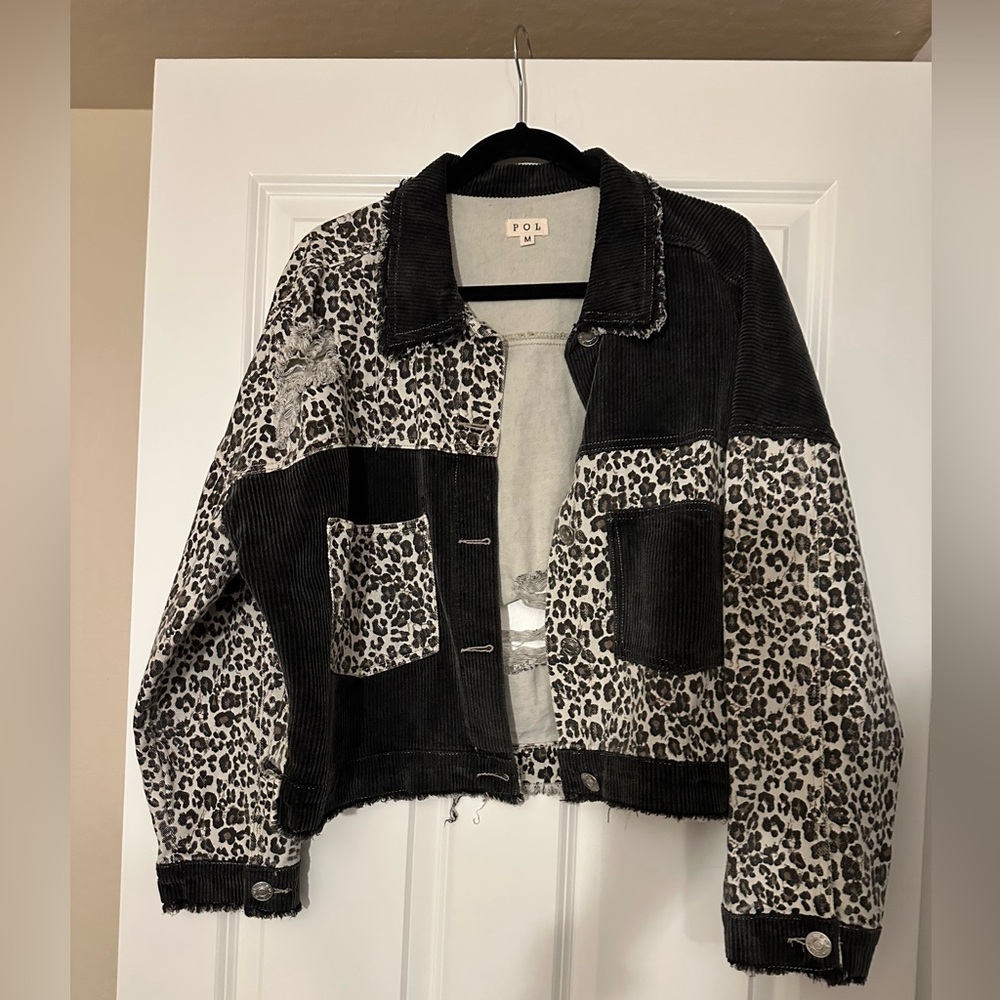 Women's Black and Gray Leopard Print Jacket